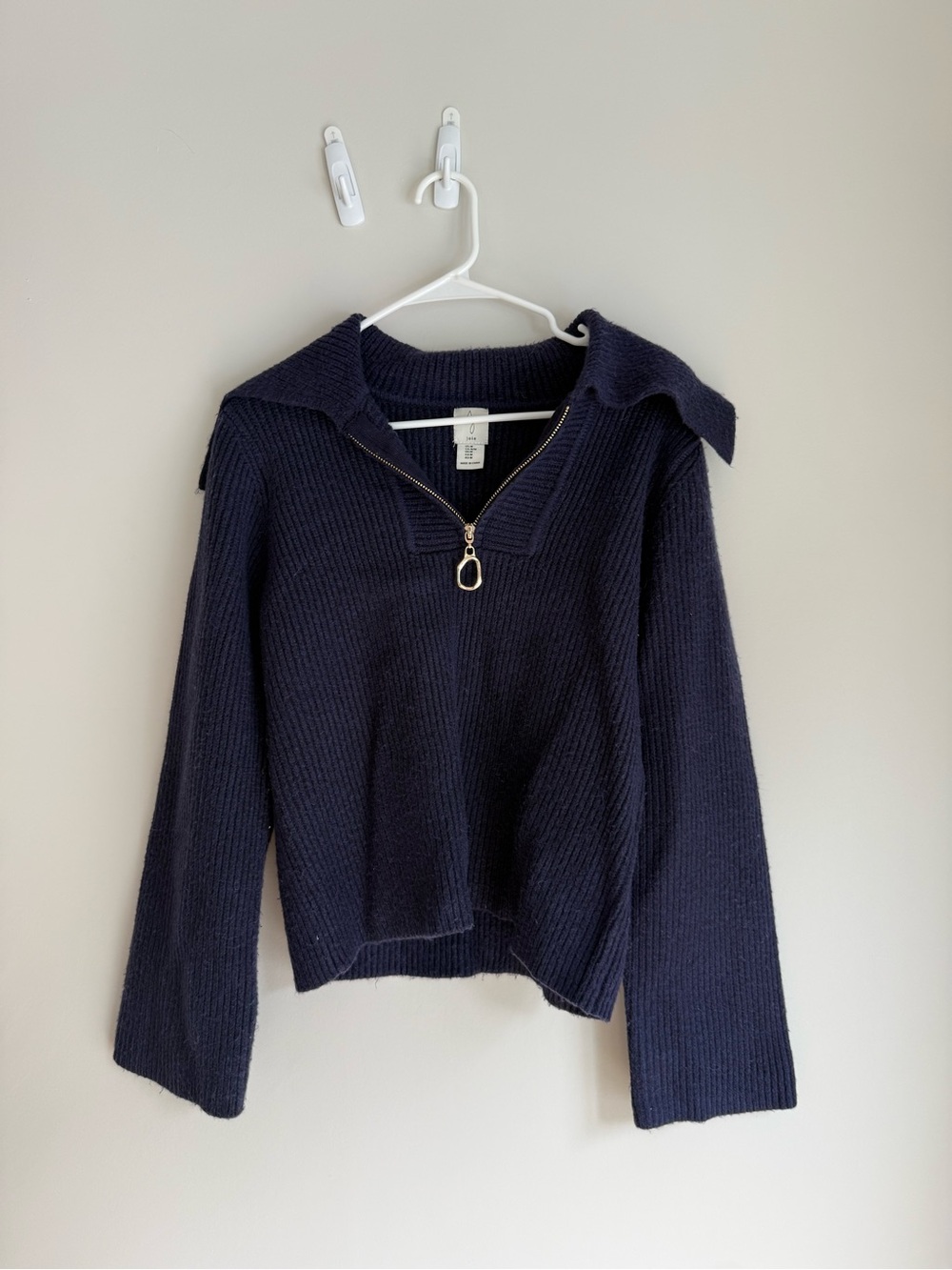 Joie Navy Ribbed Zip-Up Sweater